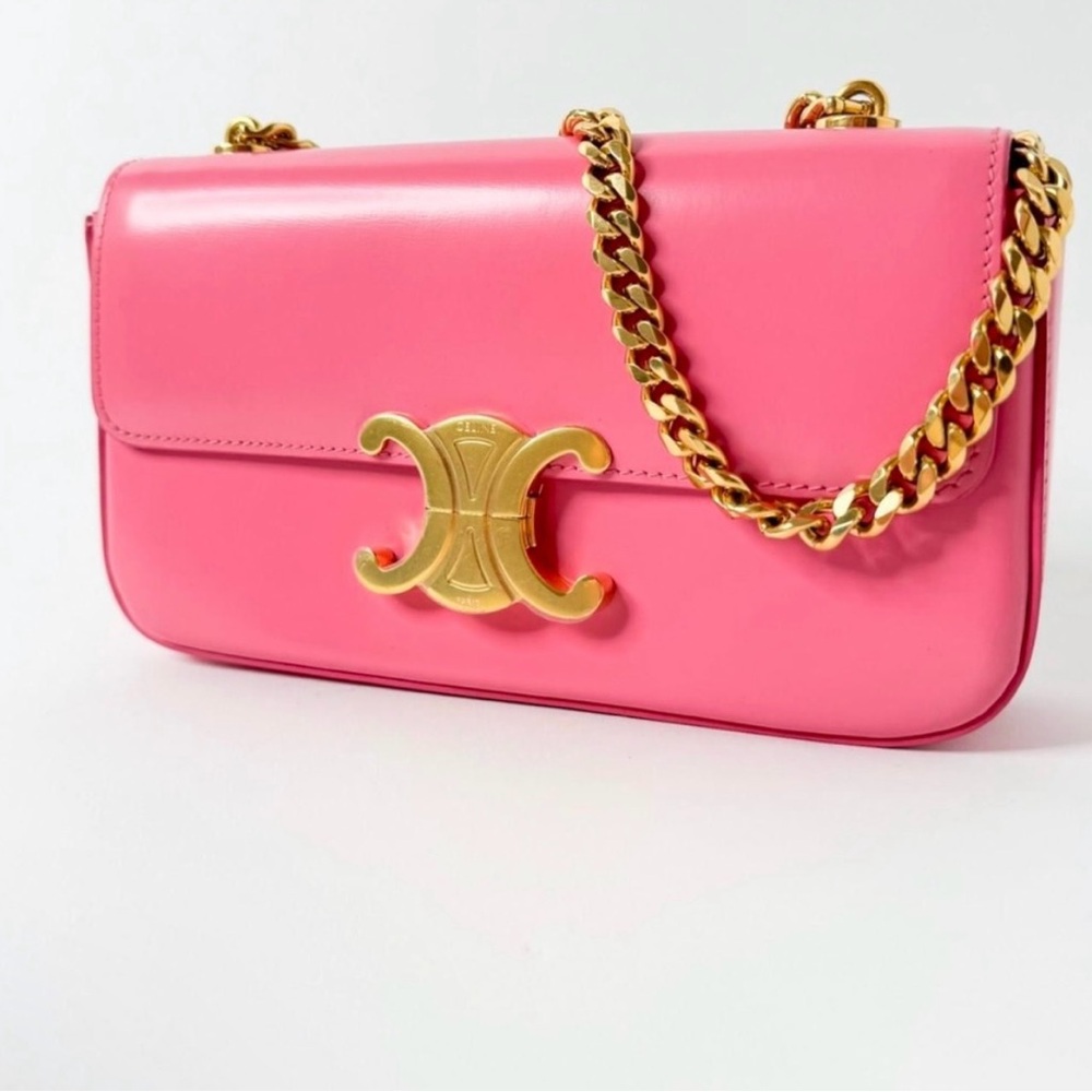 Celine Vibrant Pink Clutch with Gold Chain